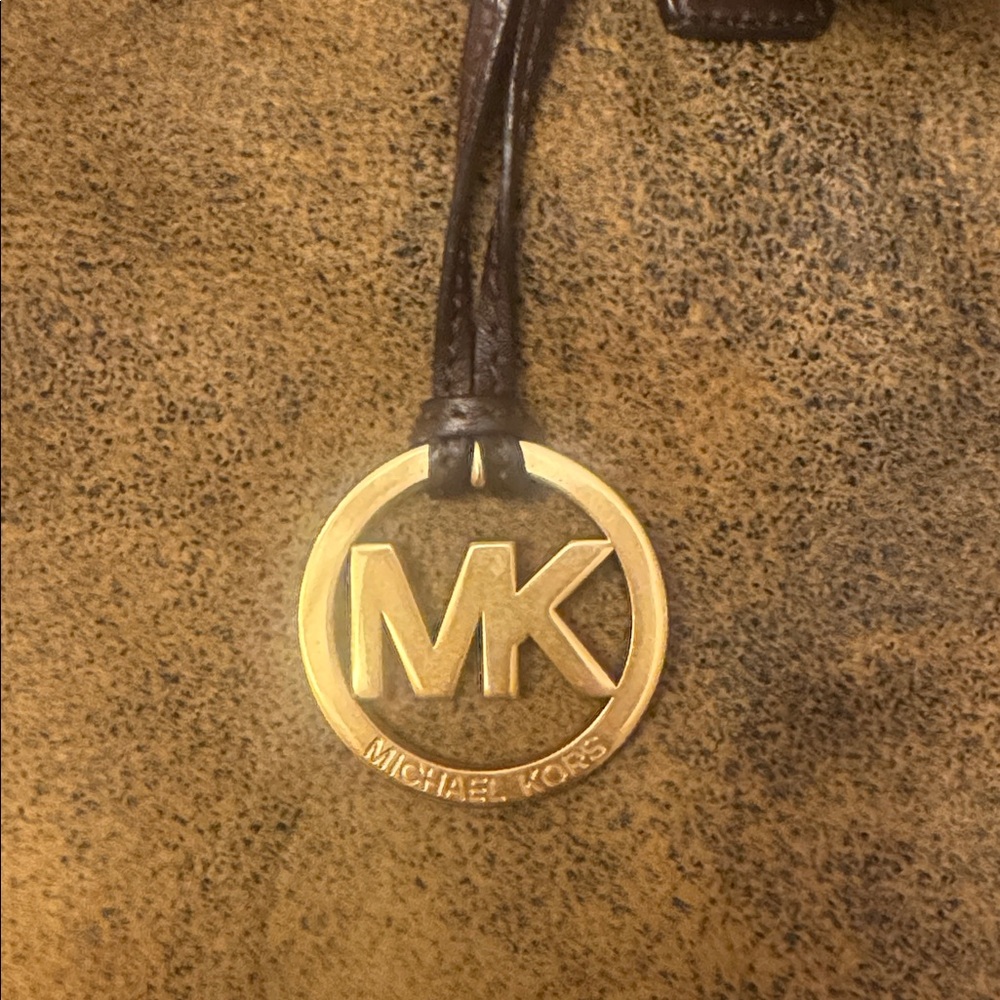 Michael Kors Brown Suede Tote with Gold Charm, EUC - Picture 2 of 9